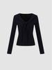 2025 Winter Women's Versatile Urban Lace-up V-neck Slim-fit T-shirt