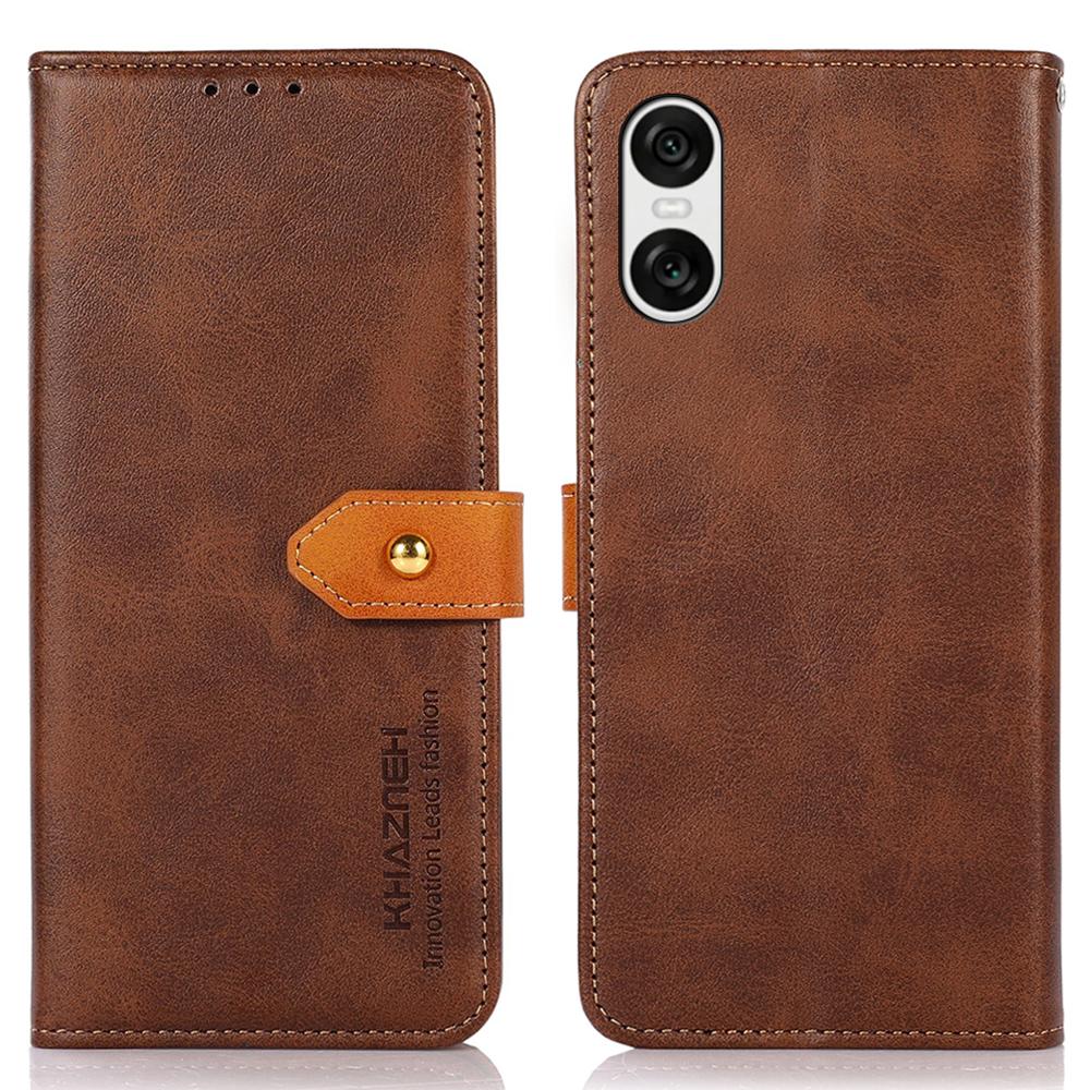 

KHAZNEH For Sony Xperia 10 VI Cover TPU+PU Leather Phone Shell Magnetic Flip Stand Phone Case Brown
