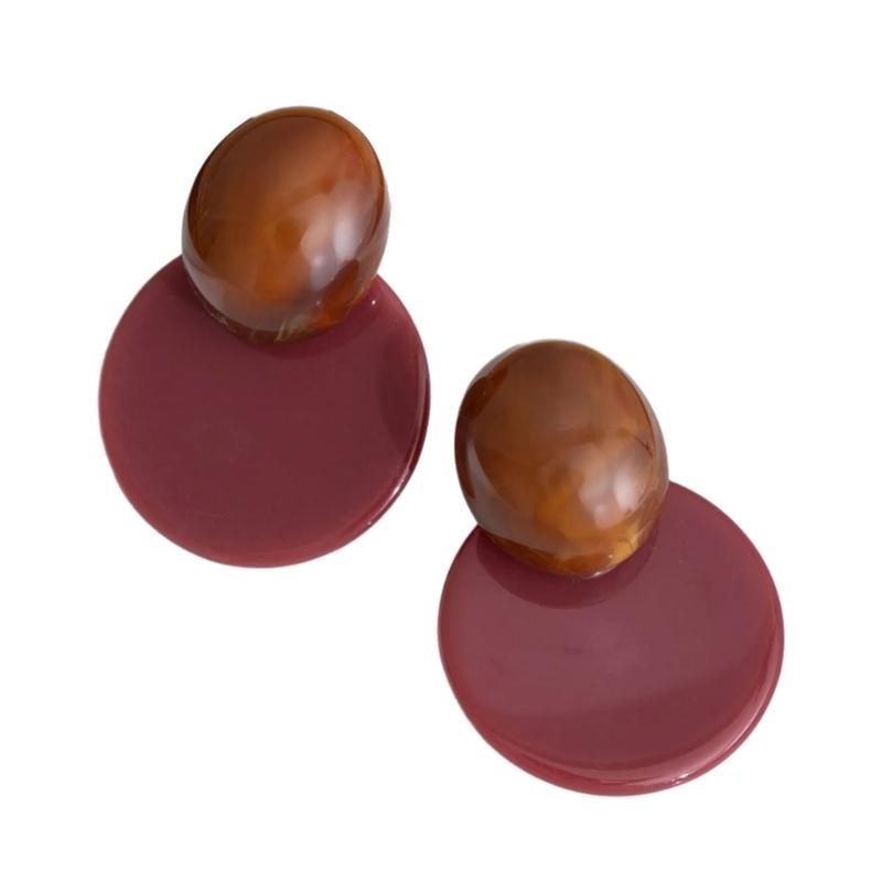 Fashionable Round Contrast Acrylic Earrings 14g Unique Statement Earrings Acrylic Texture for Daily Wear Party Present