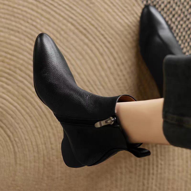 

Женские осенне-зимние ботильоны на щиколотке, боковая молния, квадратный носок, ретро, удобные, повседневные короткие ботинки 34EU/CN35 чёрный