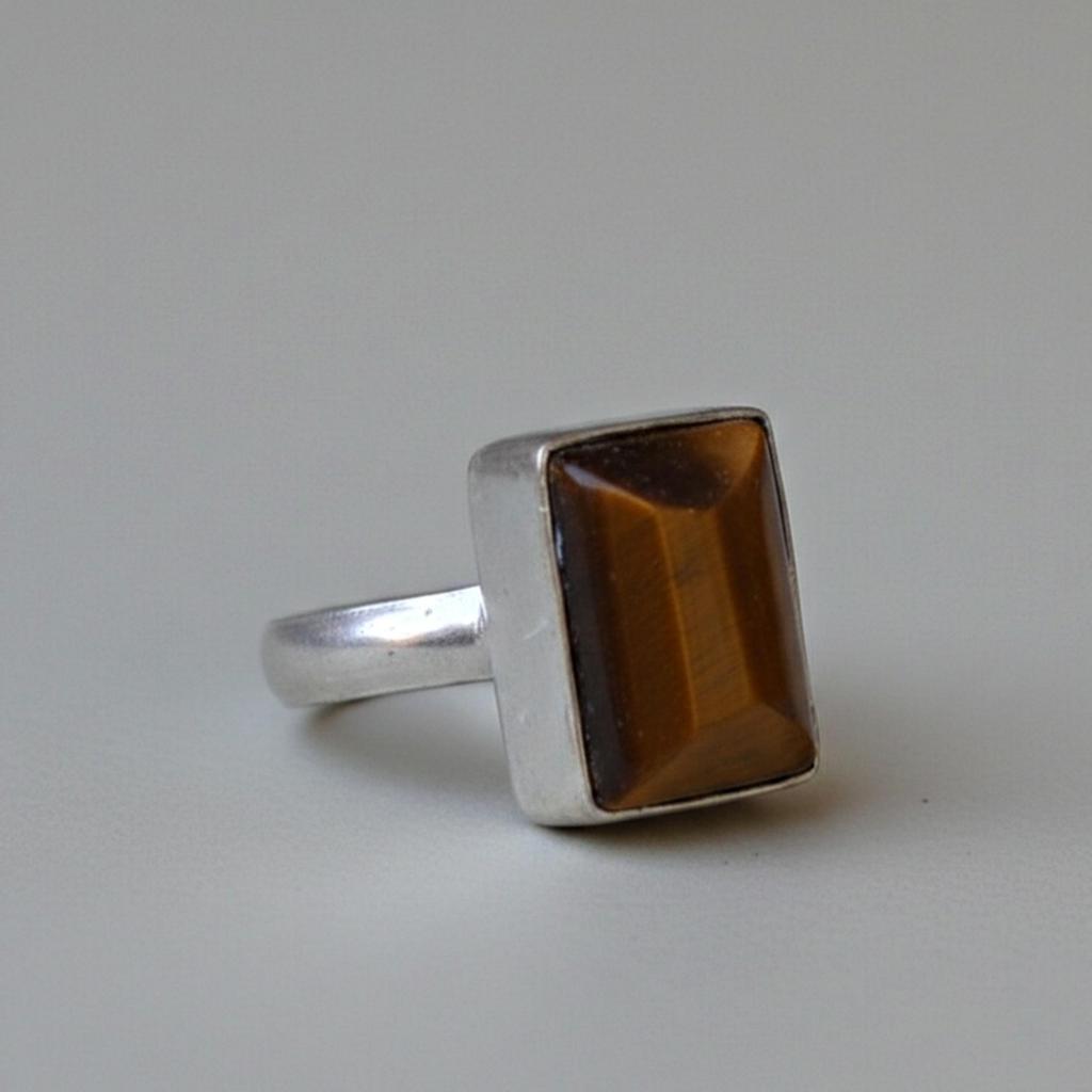 Rectangular Cut Tiger Eye Statement Ring, 925 Sterling Silver Ring, Handmade Minimalist Everyday Wear Jewelry