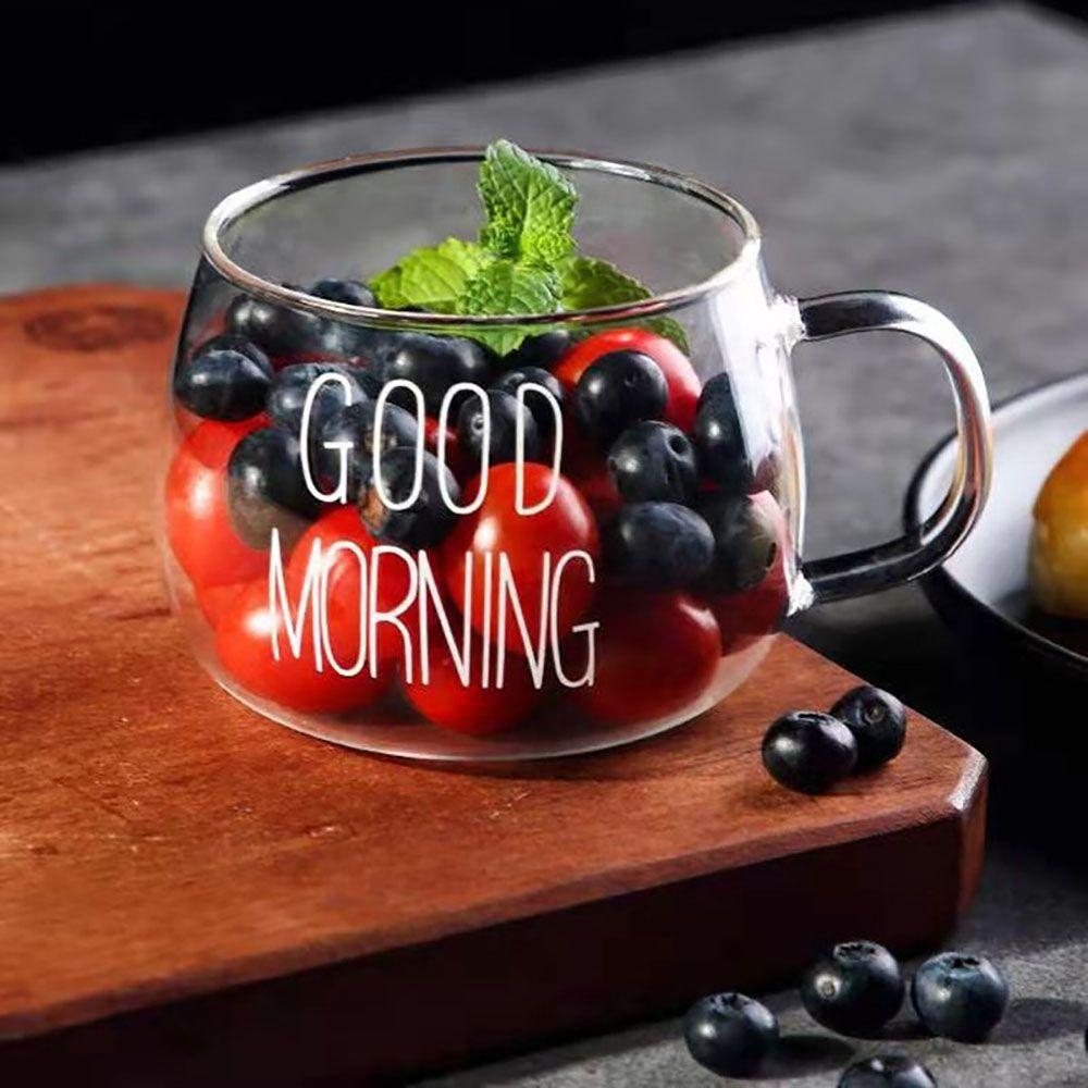 For Juice Milk Drinkware with Handle Good Morning Cup Dinking Glasses Glass Cup Coffee Mug