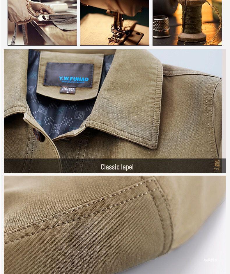 Men's Mid-Aged Full Fleece Jacket - Spring/Autumn Lapel Button Outerwear, Dad's Style Top, Grandpa's Clothing.