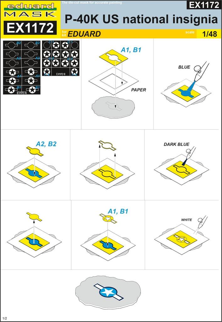Eduard Warhawk National Marking Painting Mask Decals Plastic Model Masking Decals EDUEX1172 1/48 Curtiss-Wright P-40K (for Eduard) (Aircraft)