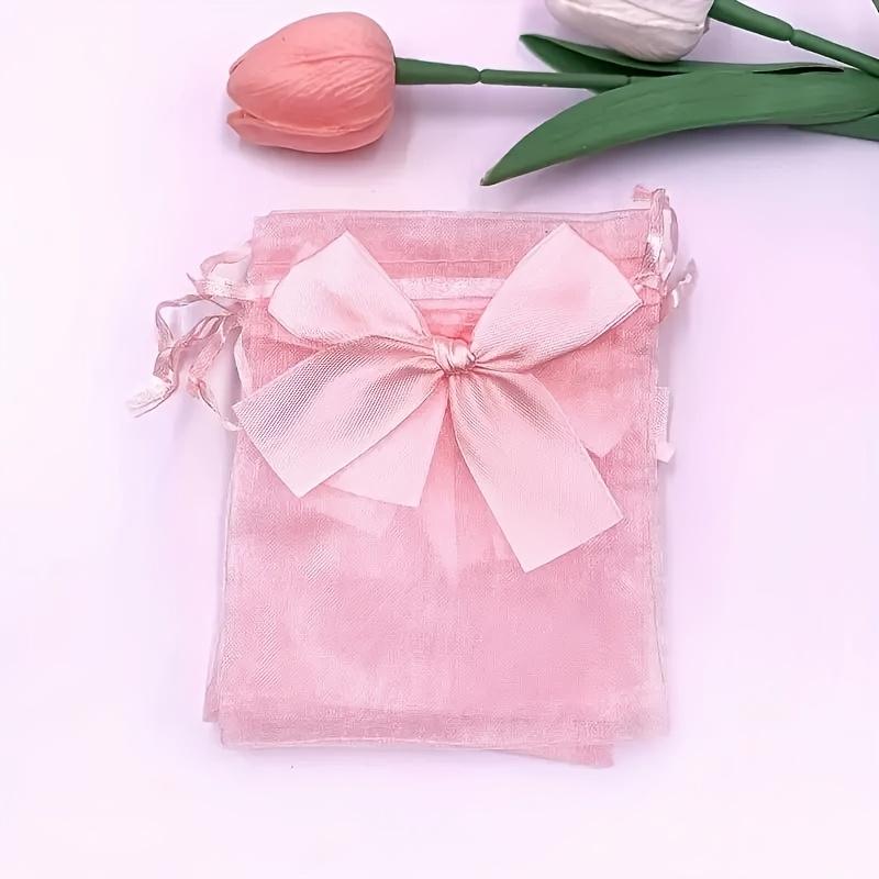 50pcs, Multi-Color Bow Tie Cute Transparent Nylon Elegant Ribbon Bag,Gift Packaging Bag, Luxury Jewelry Bag,Mesh Bag,Candle Bag
