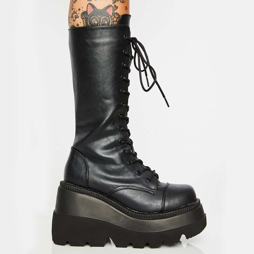 Moda Mujer Plataforma Botas Negras Chunky Mid Calf Ladies Booties Cord-up  Casual Shoes with Cosplay woman shoes comprar a buen precio — entrega  gratuita, reseñas reales con fotos — Joom