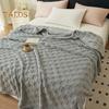 Flannel Blanket Thickened Double-sided Plush 3D Checkered Texture Solid Color Office Nap Home Bed Sofa Travel Cozy Warm Winter Blanket