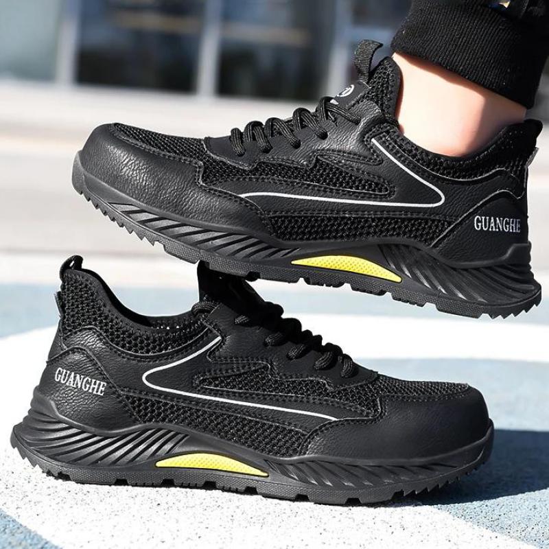 Modische Sicherheitsschuhe mit Stahlkappe Sommer Mesh Sicherheitsschuhe Atmungsaktive Arbeitsschuhe Schützende Leichte Arbeits-Sicherheitssneaker für Herren Damen