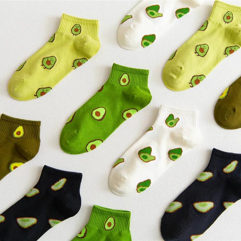 

5 Pairs Spring Summer Women Socks Cartoon Avocado Causal Short Sock Embroidery Breathable Funny Sock Harajuku Female Ankle Socks one size