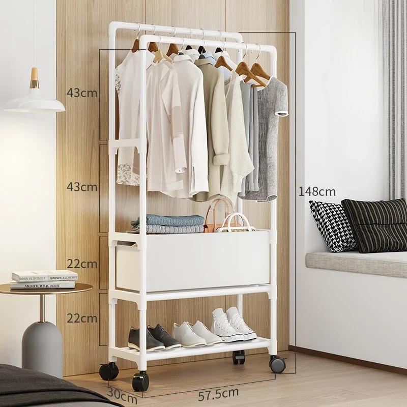 Dual Pole Clothes Hanger Strong Load-bearing Capacity Wardrobe Movable Coat Rack Simply Multi-storey Floor Standing Coat Rack