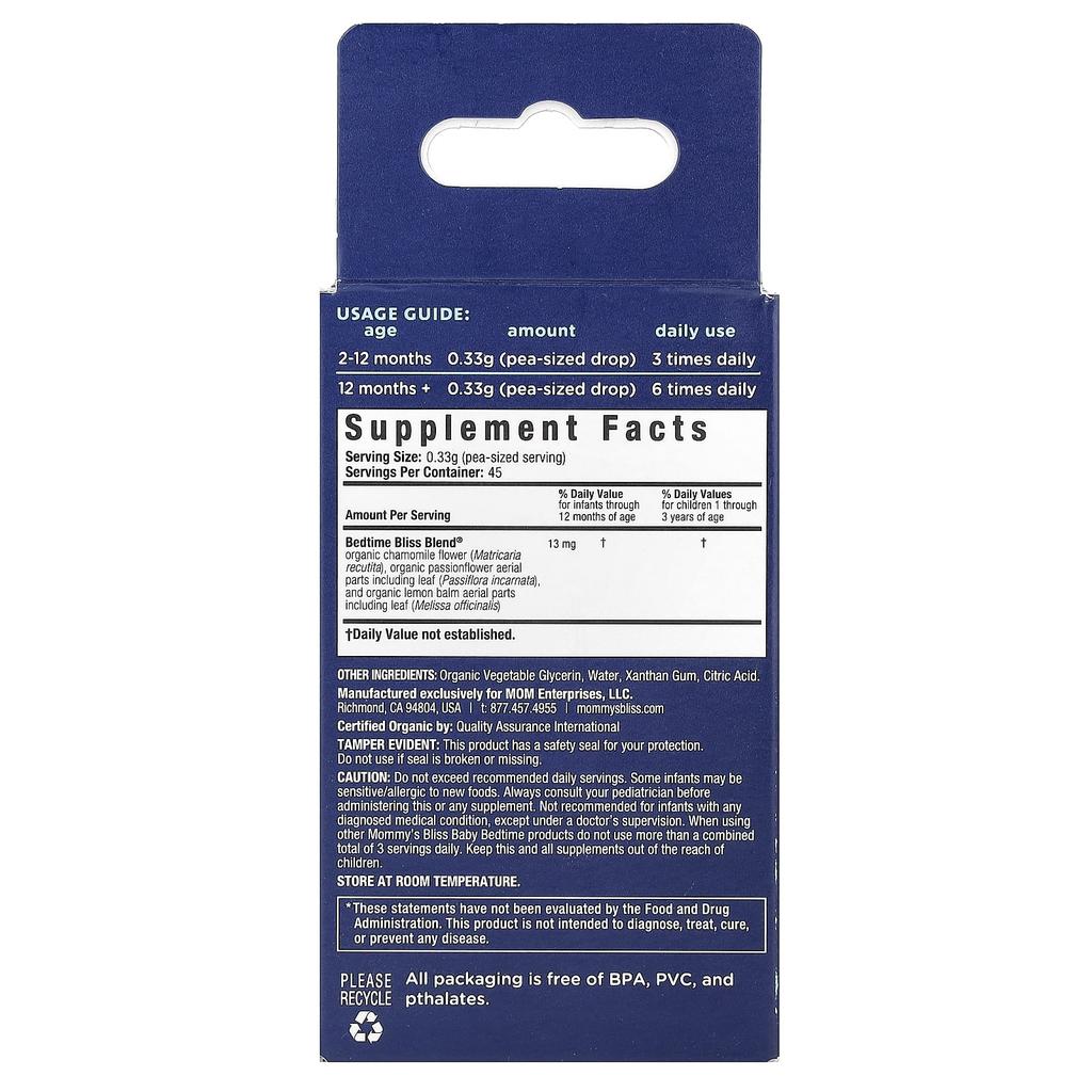 Mommy'S Bliss, Organic Baby Bedtime Paci Gel, 2+ Months, 15G(0.53Oz)