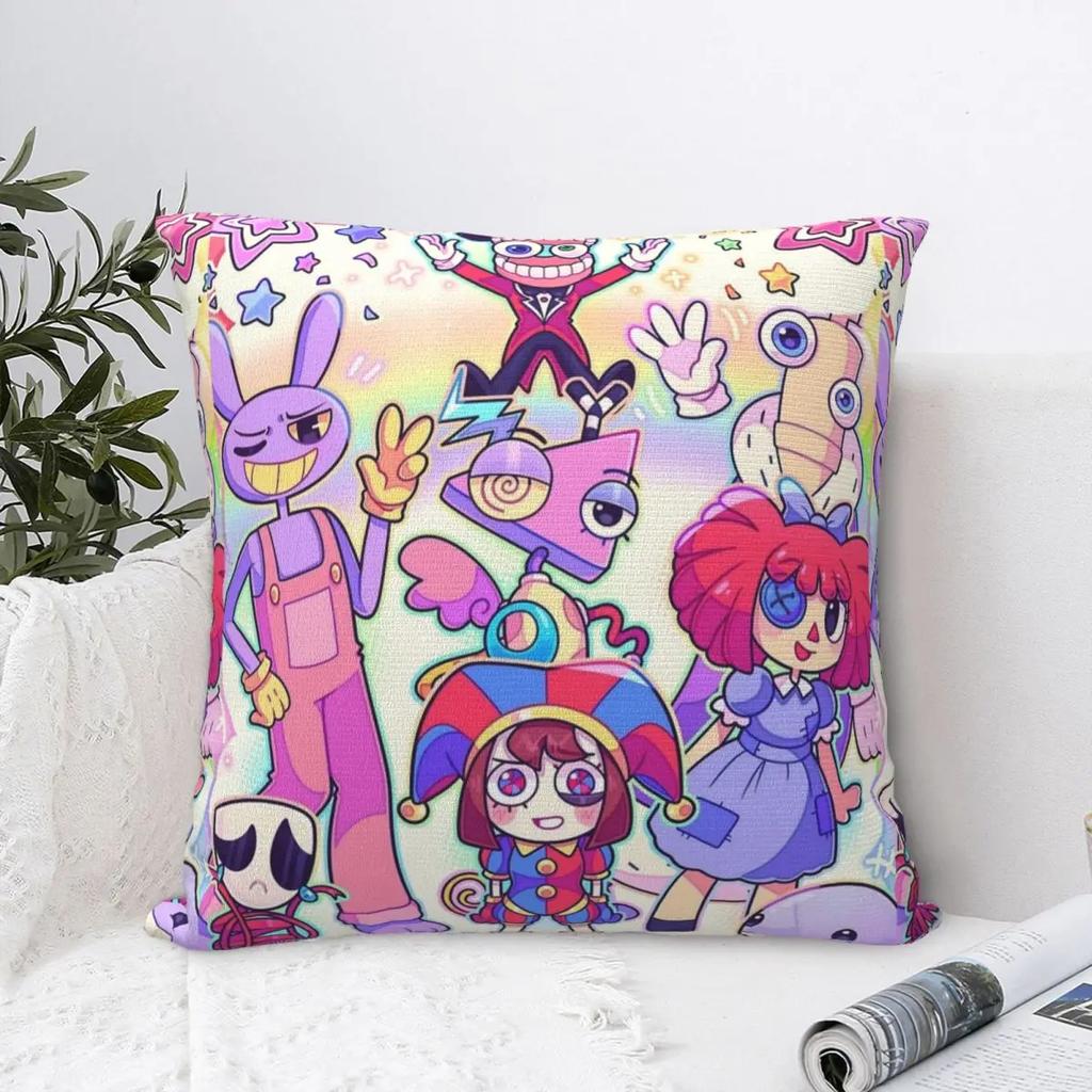 The Amazing Digital Circus Pillowcase Polyester Cushion Cover Decorative Pomni Jax Pillow Case Cover Seater Square
