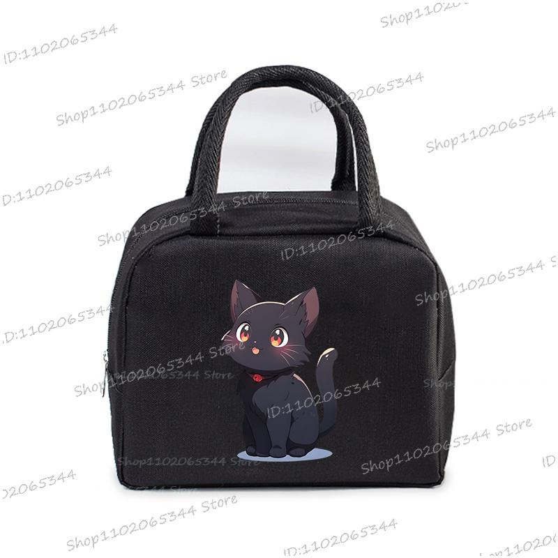 Anime Comic Cat Print Lunch Bag Women And Kids Funny Kitten Graphics Bento Thermal Handbags Thickened Insulation Lunch Box Bag