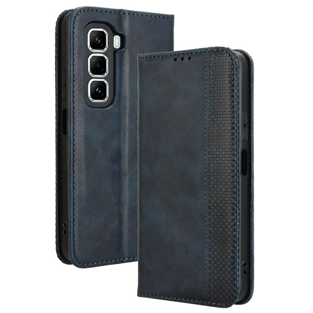 

For Infinix Hot 50 Pro 4G X6881 Leather Case Wallet Stand Retro Texture Phone Cover Blue