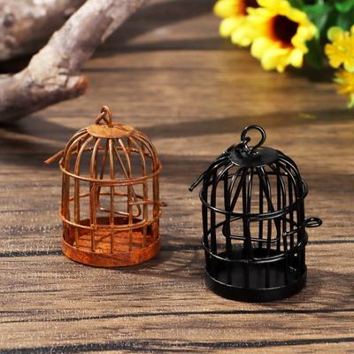 Metal Bird Cage Micro Landscape Mini Doll House Ornament DIY Hollow Home Hanging Decoration Desktop Decor