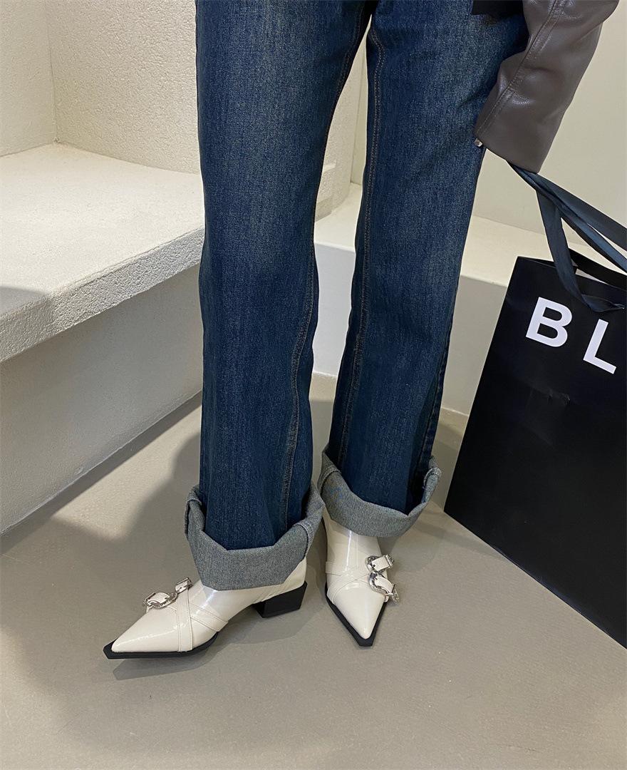 

Autumn and winter new women s shoes casual zipper metal buckle pointed Martin boots European and American wear-resistant fashion boots trendy mid 40 абрикосовый