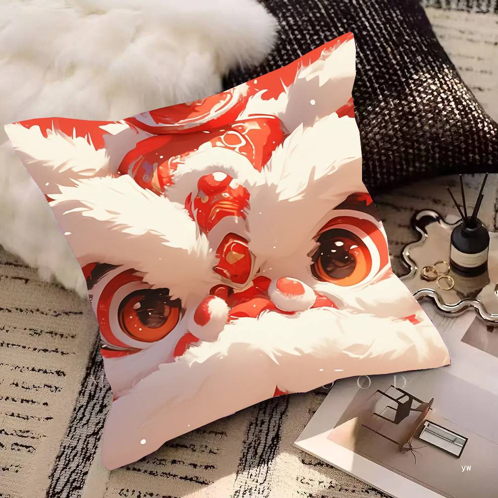 Classic Traditional Dancing Lion Animated Cartoon Pillow Case Fashion Square Pillowcase Bedroom Sofa Room Ins Decoration Leisure
