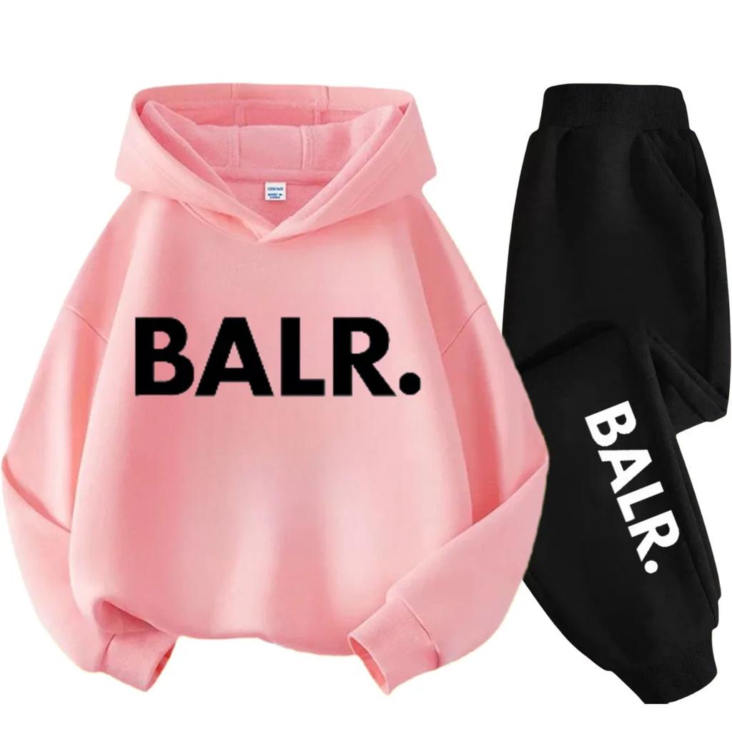 Tuta con Cappuccio Stampa Lettere per Bambini e Bambine Autunno e Inverno Felpa a Maniche Lunghe + Pantaloni Set Due Pezzi
