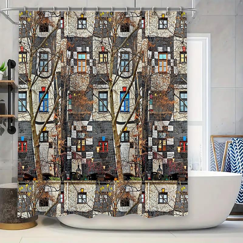 

Bathroom Shower Curtain Vintage Gothic Pattern Dark Academia Decor Halloween Spooky Home Textile Washable Waterproof Room Divide 90x180cm