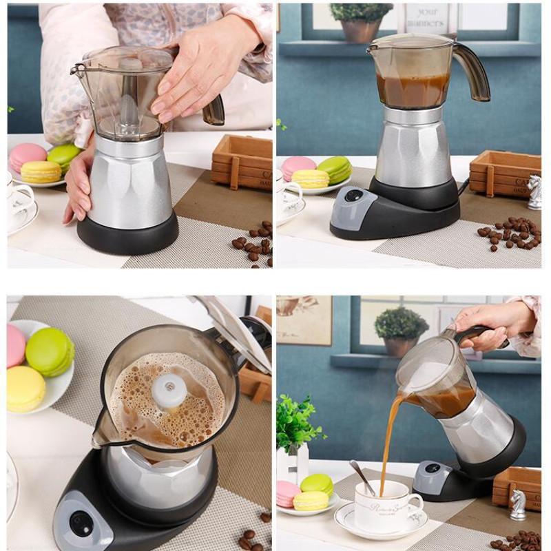 150ML/300ML Large Capacity Home Office Electric Coffee Pot Italian Coffee Machine Portable Aluminum Electric Mocha Kettle