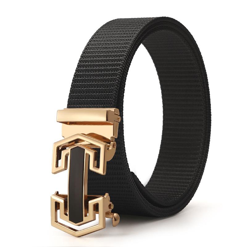 Belt Men'S Automatic Button Head Canvas Belt Medium Green Business Casual Simple Jeans Belt