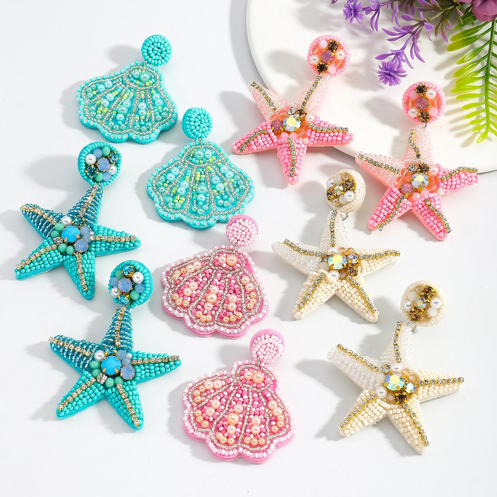 European and American summer trends, starfish handmade rice bead earrings, personalized ocean style, casual and versatile shell shaped earrings