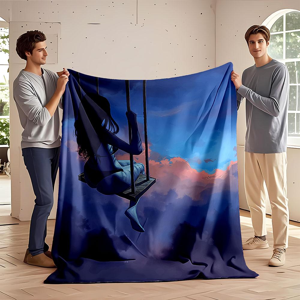 Woman on Swing at Sunset for all seasons blanket lunch break throw gift