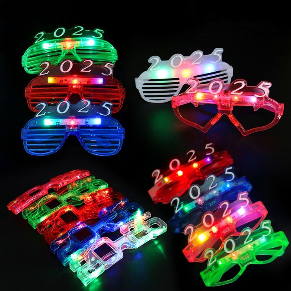 Light Up 2025 Happy New Year Glow Glasses New Year Party Glasses Masquerade Party