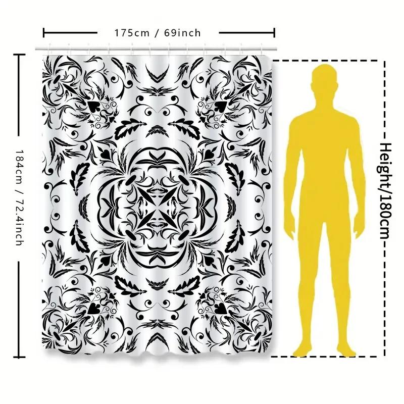 Stylish Floral Bath Shower Curtain Black White Pattern for Bathroom Decor – Waterproof Fabric with Rod Pocket for Easy Hanging i