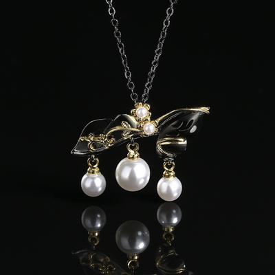 Colar feminino elegante de duas cores, preto e dourado, pingente de pérola de borla de alta qualidade, novo colar de festa, pingente de flor