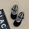Lace Edge Bow Bag Head Single Shoes Women's Autumn and Winter Fashion Gentle Retro One-word Buckle Mary Jane Ballet Shoes