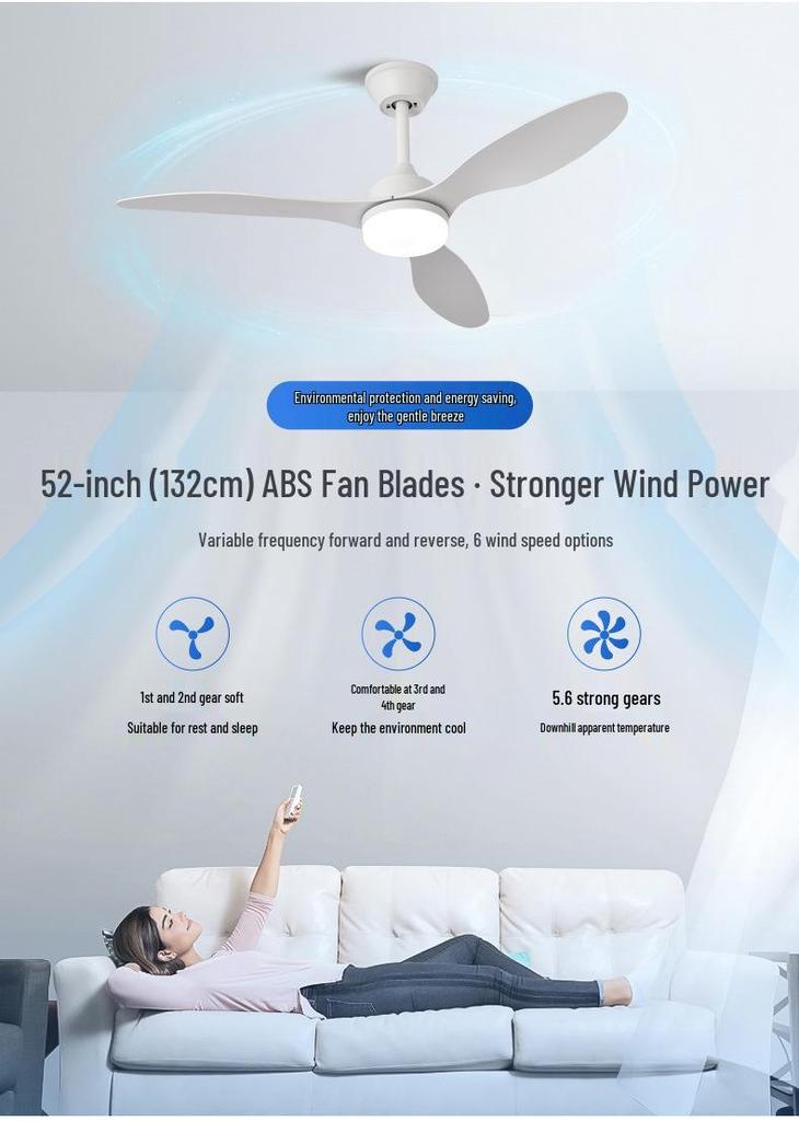 42/52-Inch Three-Blade Large Ceiling Fan Light for Bedroom, Dining, and Living Room