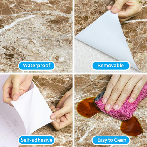 VEELIKE Marble Wallpaper Sheet, Brown, 40cm x 9m, Peelable, Easy to Apply, Self-Adhesive, Waterproof, Heat-Resistant, Stain-Resistant, Oil-Resistant,