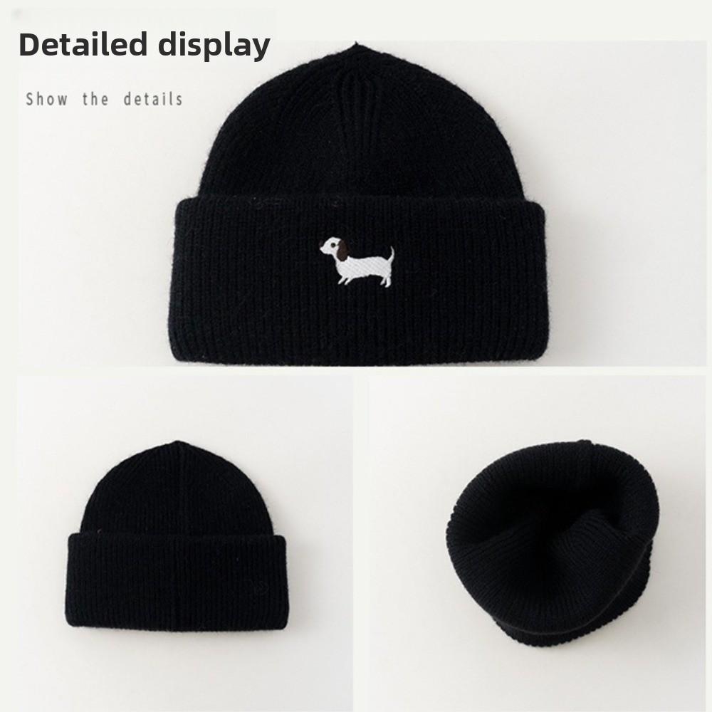 Fashion Cartoon Puppy Baby Winter Hat Knitted Embroidered Infant Toddler Beanie Solid Color Thickened Baby Cap Boys Girls