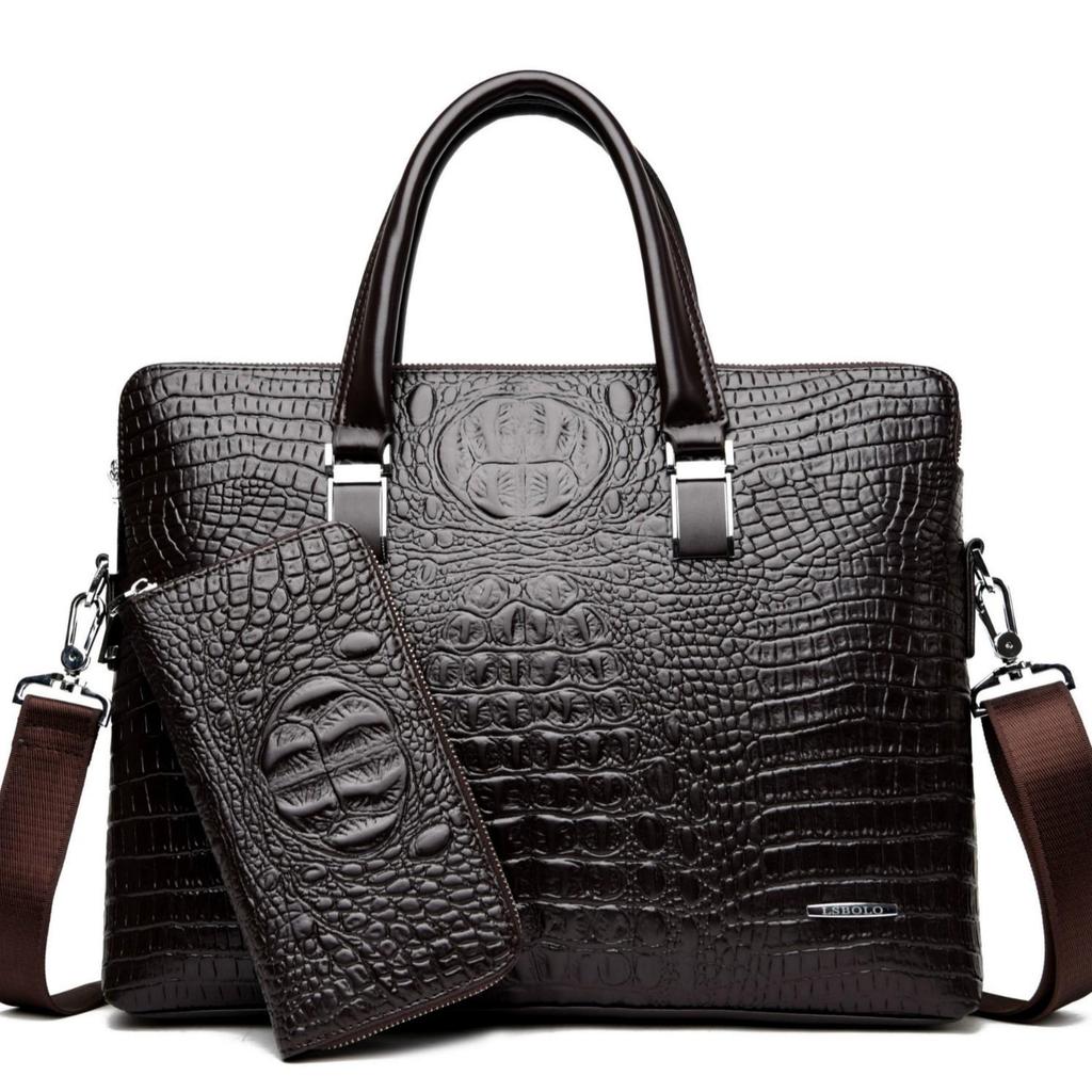 Men's Fashionable Crocodile Pattern Crossbody Handbag and Briefcase
