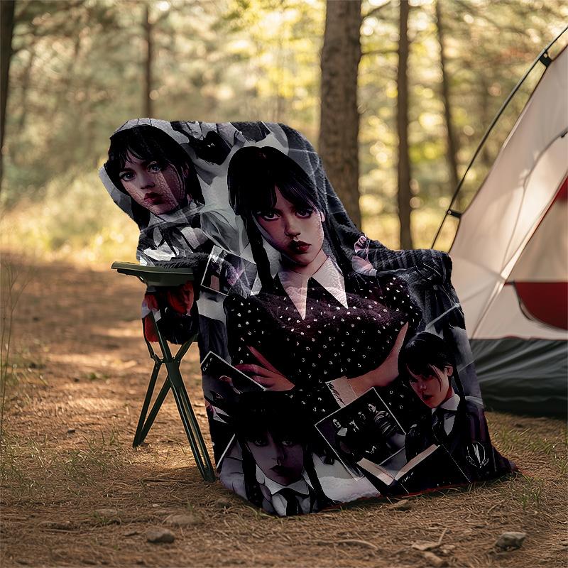 1pc Addams Family Wednesday2 Theme Blanket - Digital Print, Polyester, Cozy for All Seasons, Perfect for Outdoor, and Travel