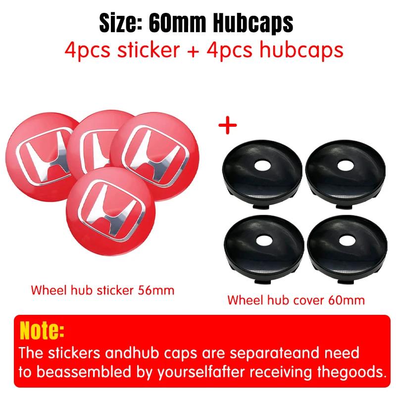 4pcs 56mm 60mm Car Wheel Center Hub Center Cap Rim Hub Dustproof Cover Emblemem For Honda Accord CRV XRV Civic Odyssey ahn256