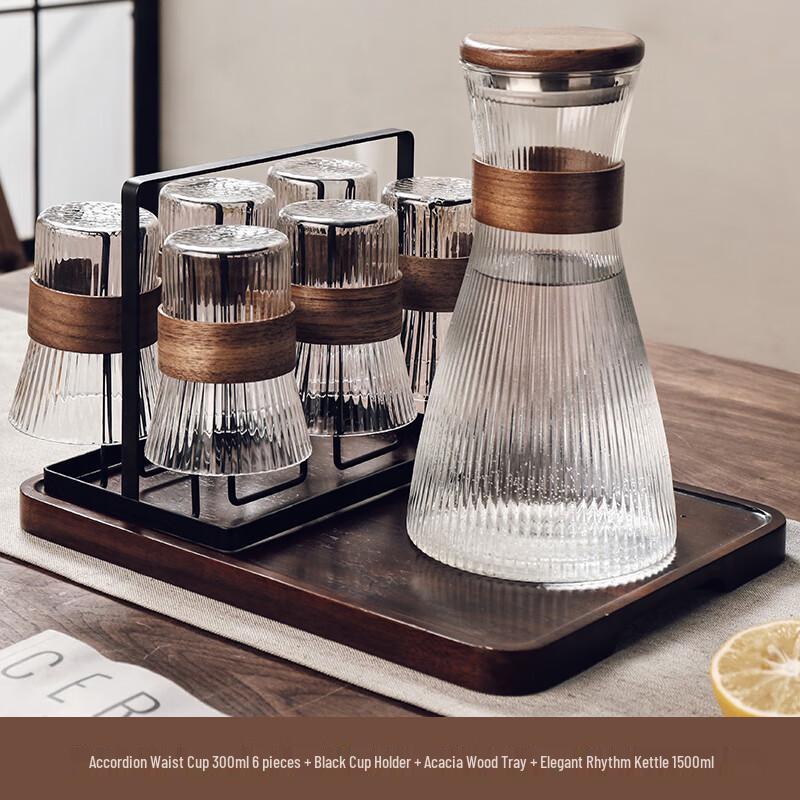 

Elegant Handmade Glass Tea Set with Acacia Wood Tray