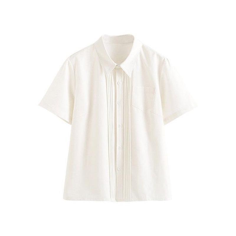 Originales JK Damen Milchweiß Akkordeonfalten Kurzarmhemd - Japanischer Schulstil Sommeruniform
