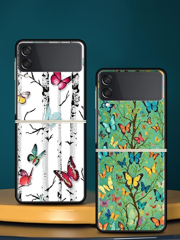 Butterfly Design Hard PC Phone Case For Samsung Galaxy Z Flip 7 6 5 4 Black Cover For Galaxy Z Flip 3 Foldable Fundas Shell Bags
