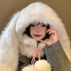 White Rabbit Ear Hat Female Winter Cute Plush Ear Protection Hat Thickened Cold and Warm Furry Scarf Integrated