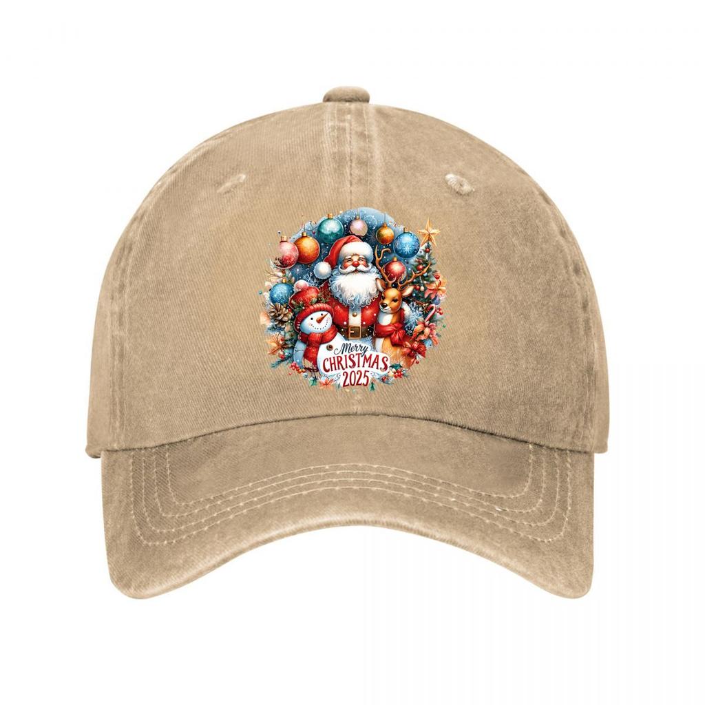 Merry Christmas Santa Reindeer SnowUnisex Holiday Design Washed Baseball Cap Outdoor For Womens Unisex FeUnisex
