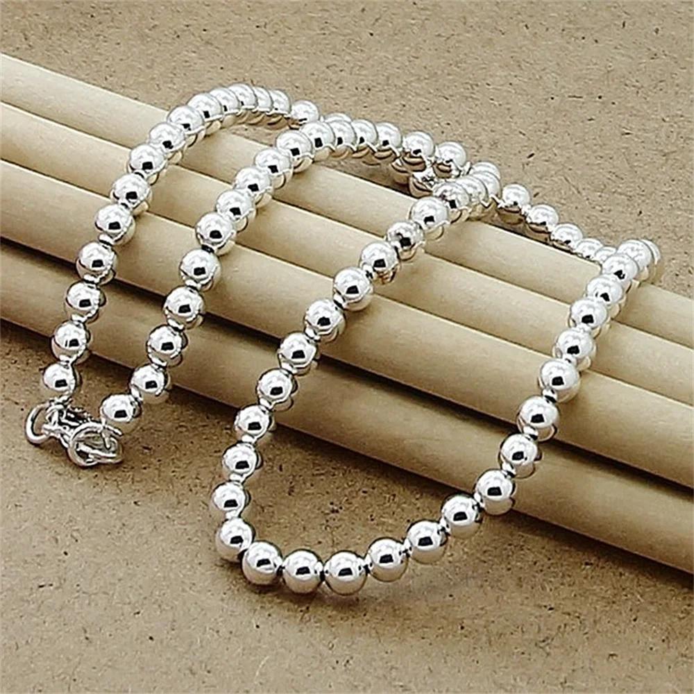 Collana a Catena Palline 925 Argento 6MM Lisce Per Donne Uomini Gioielli
