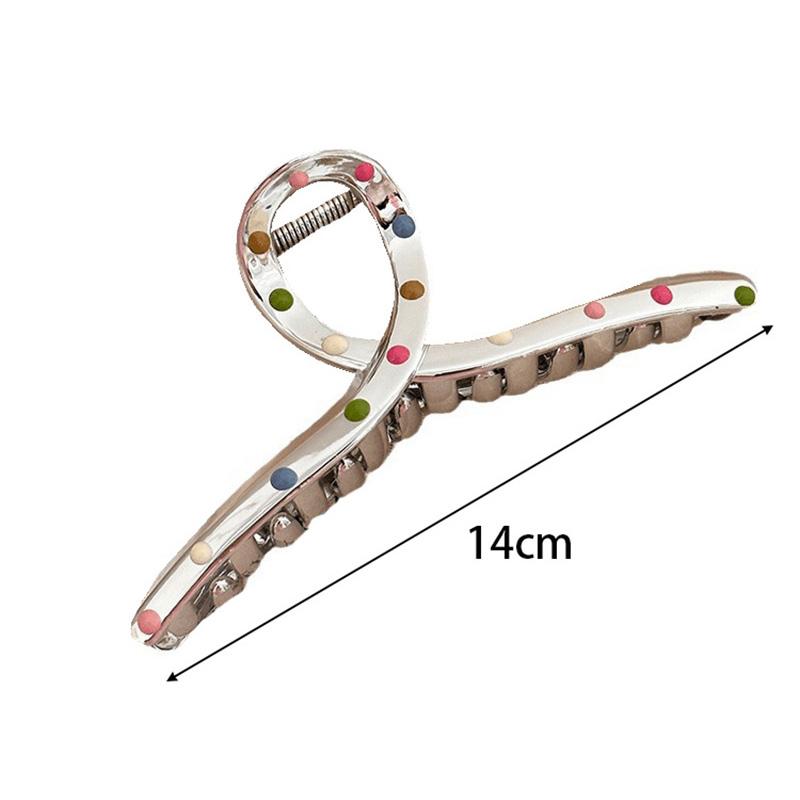 Vintage Colorful Dot Hair Clips for Women Trendy Silver Color Large Crab Clip Korean Hairpin Sweet Girls Long Hair Holder Headband Hair Claw Clip