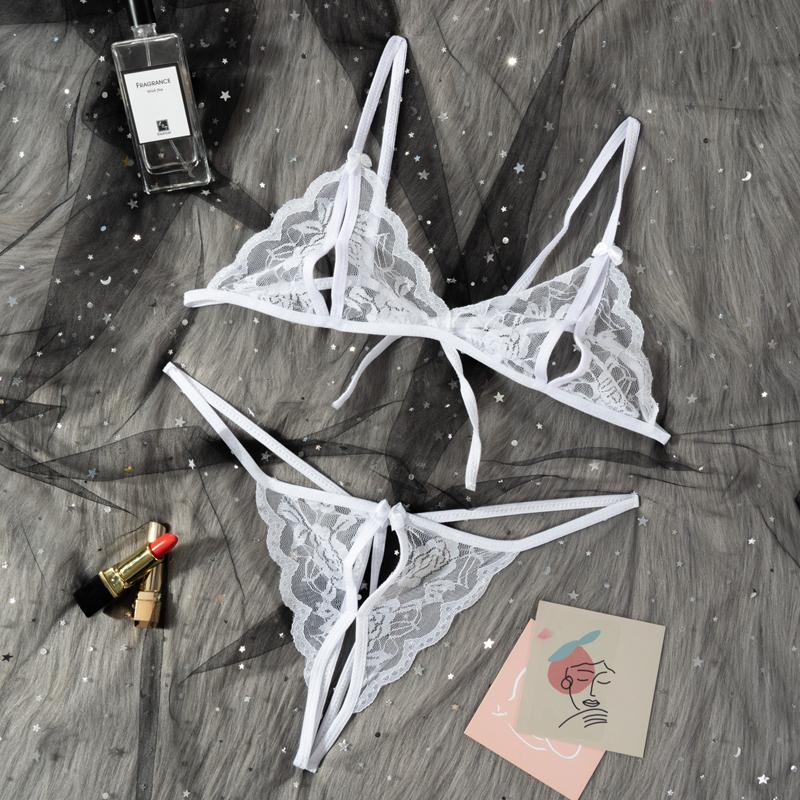 Babydoll Costumes Women Hot Open Bra Crotch Lace Sexy Transparent Underwear Sexy Lingerie Set