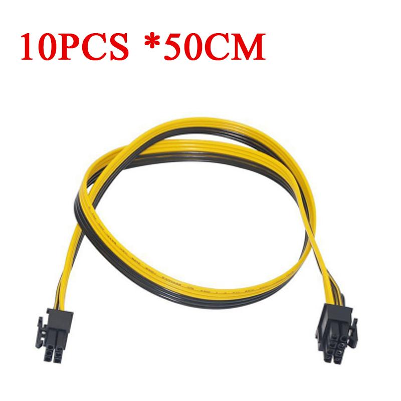 10pcs 50cm Quality 6pin To 8Pin (6+2Pin) PCI-E Cable 18AWG Mining