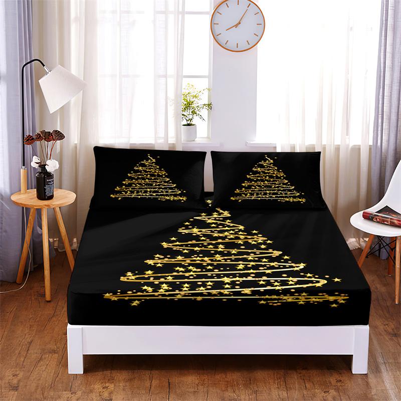 

Christmas Bedding Set Fitted Sheet Bed Cover Set Mattress Cover Four Corners Elastic Band Non Slip Bed Sheets and Pillowcases Fitted Sheet&90x200x25cm3pcs