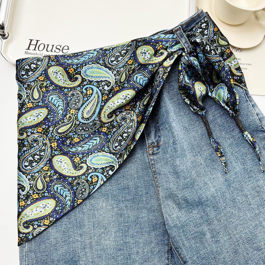 Všestranný etnický hedvábný šátek: Dámský pásek na zavazování v pase, trojúhelníkový pásek a cestovní doplněk