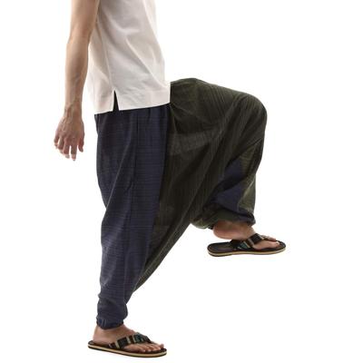 [Okinawa Giken] Sarouel Pants, Aladdin Pants, Thai Pants, Men's, Women's, Unisex, Two-Tone Design (Khaki X Navy)