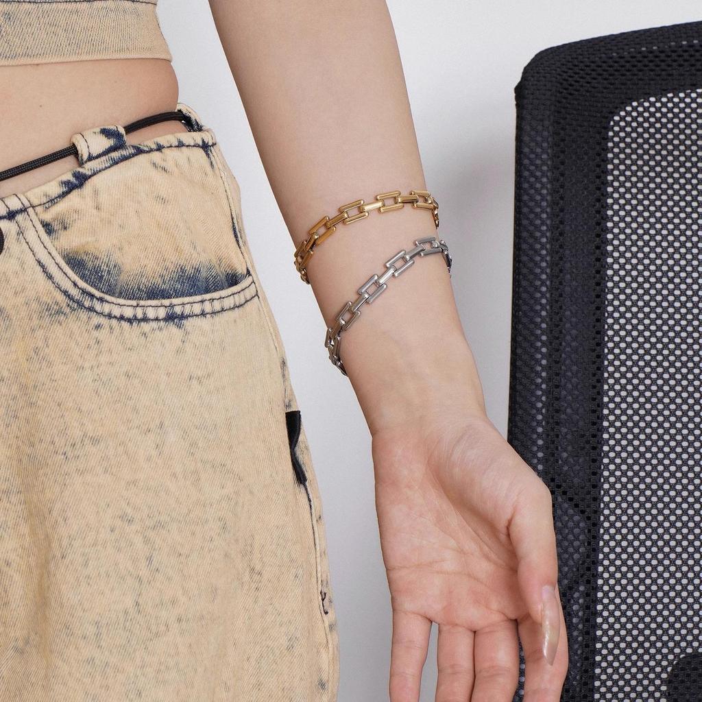 Unique Niche American Hip-Hop Minimalist Titanium Steel Unisex Bracelet Non-Fading Heavy Craft Cuban Chain Couple Jewelry Wholesale